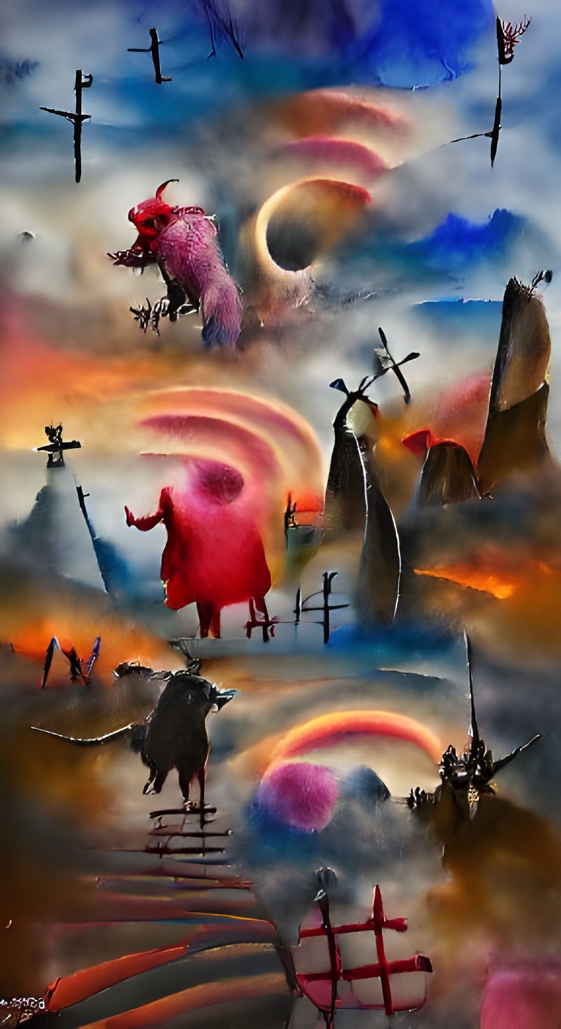 Demonic Crossroads: A Kandinsky-esque Airbrush Art