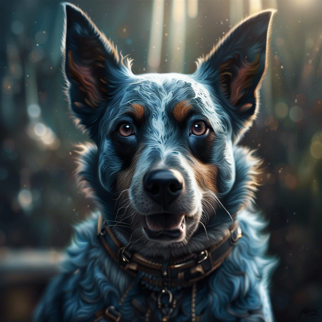 Playful Blue Heeler Dog in Detailed Digital Painting