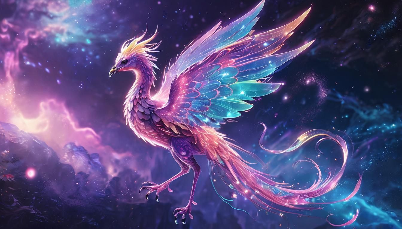 Vibrant Sci-Fi Fairy Phoenix with Cosmic Energy