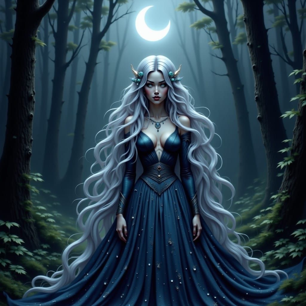 Moonlit Sovereign: Nocturnal Grace in Twilight Woods
