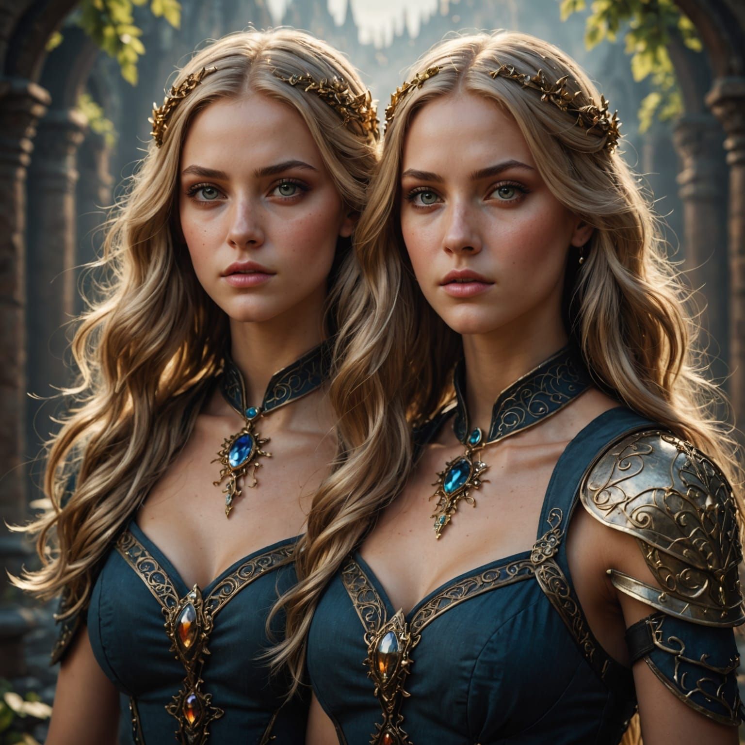 Fantastical Female Twins in Intricate Matte Painting