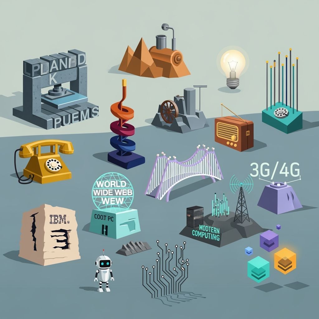 Futuristic Vector Landscape of Major Inventions