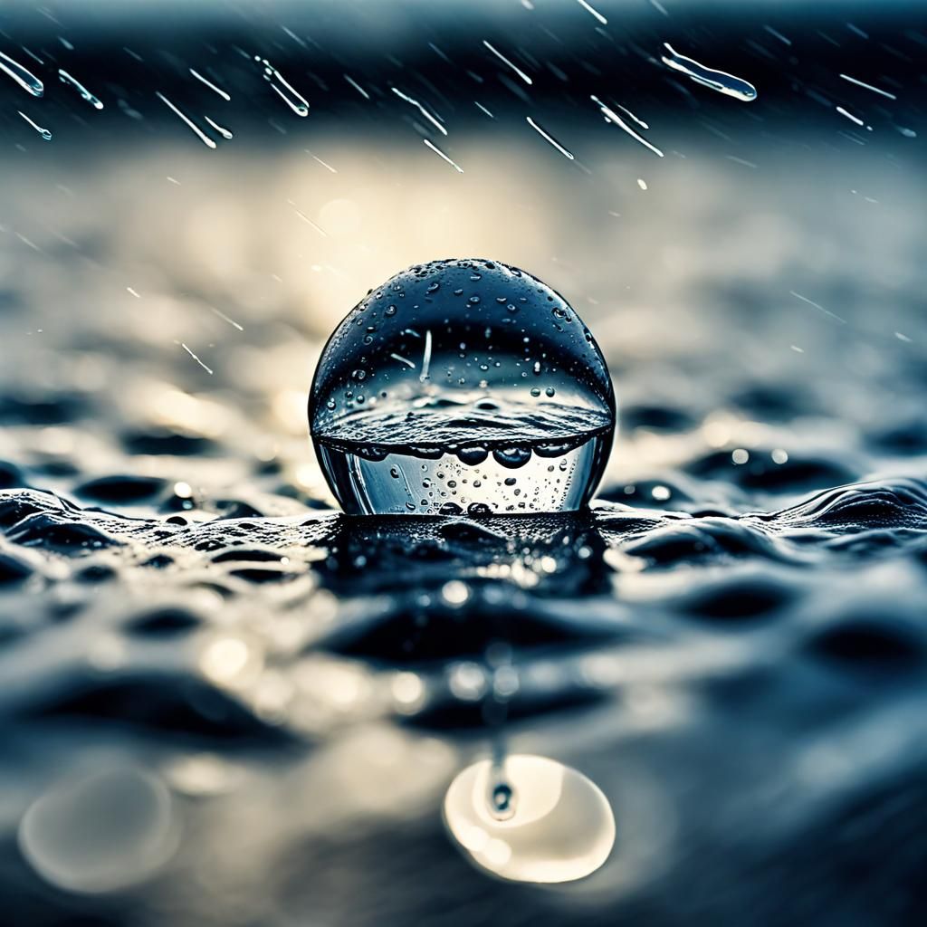 Hyperrealistic Raindrop Plunges into Ocean Depths