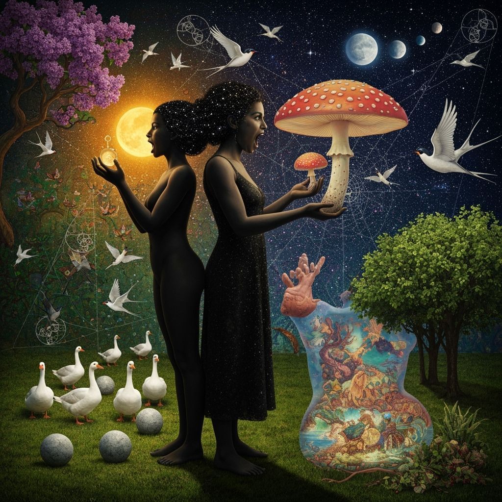 Cosmic Goddess and Alchemist in Surreal Dreamscape