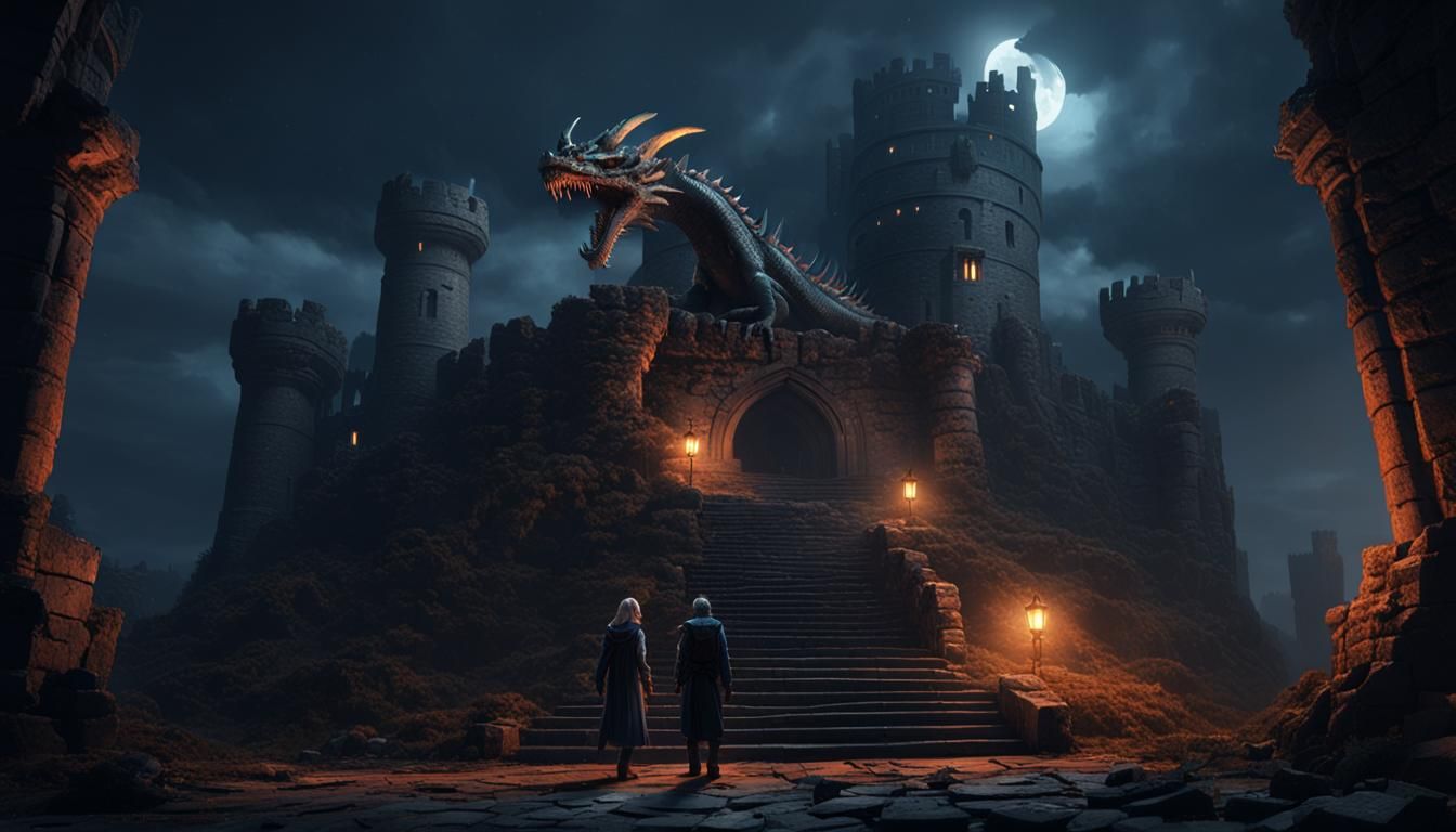 Dragon Gazing at Noir Castle Ruins
