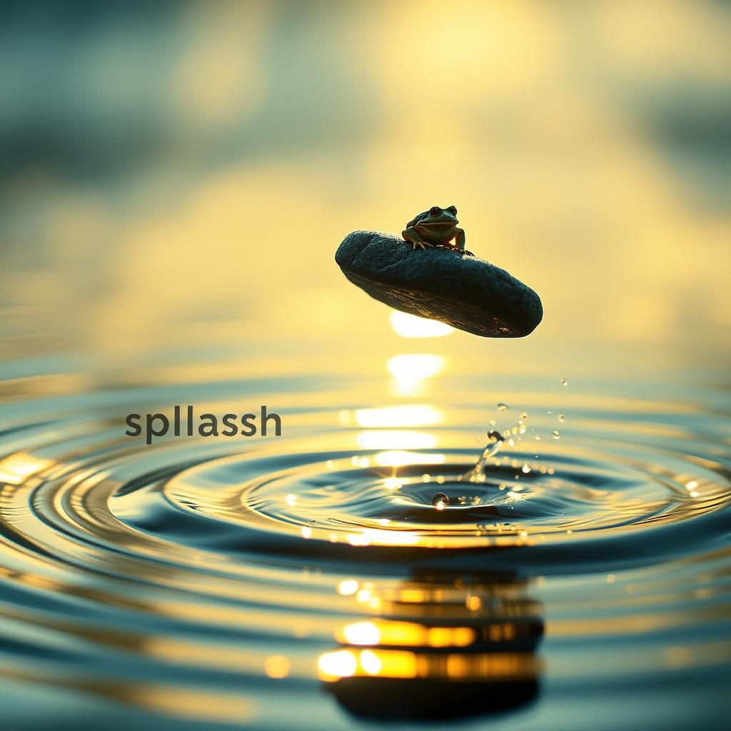 Frog Riding Stone Skipping Over Water in Cinematic Style