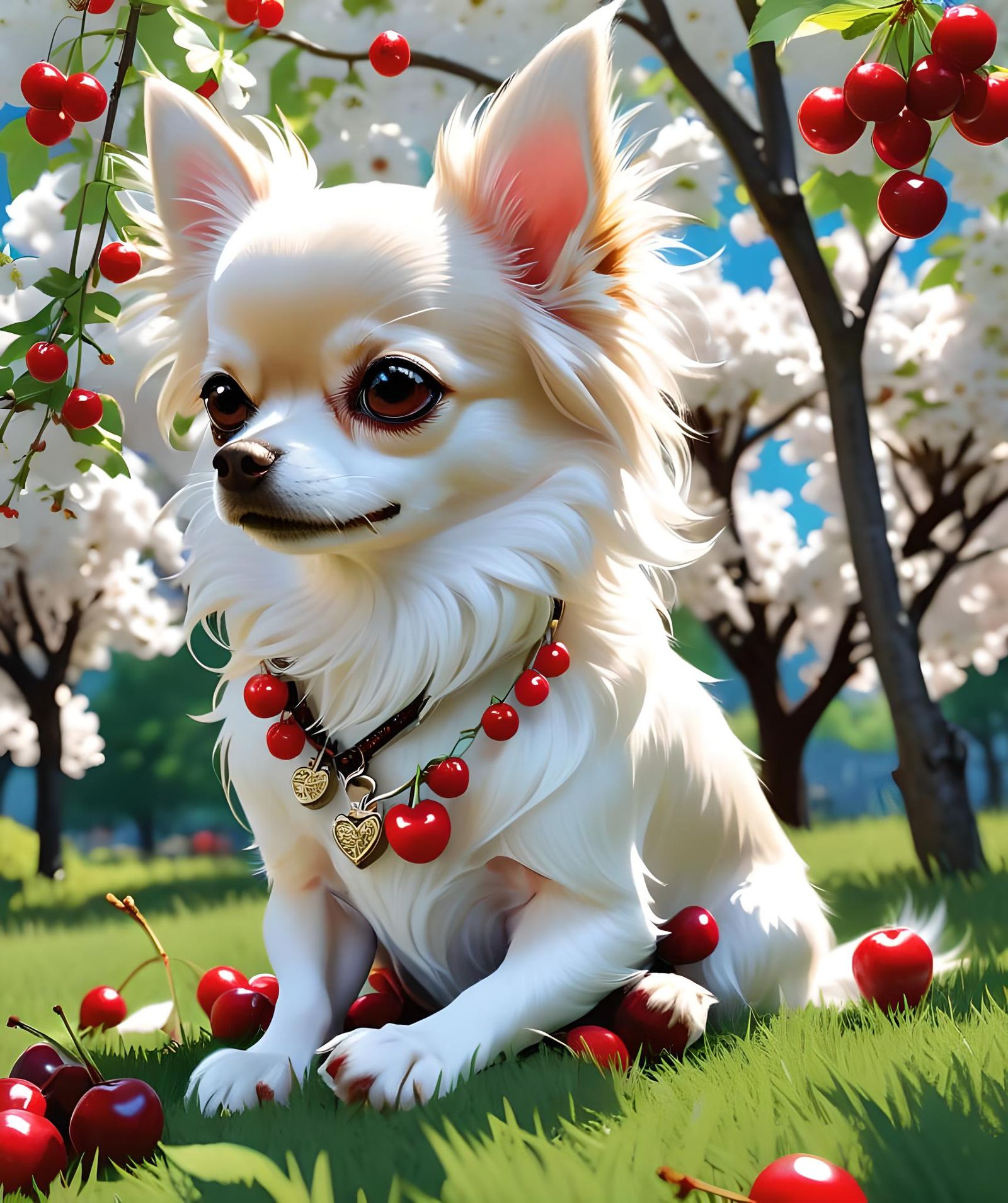 Chihuahua in Cherry Orchard: 3D Anime Art