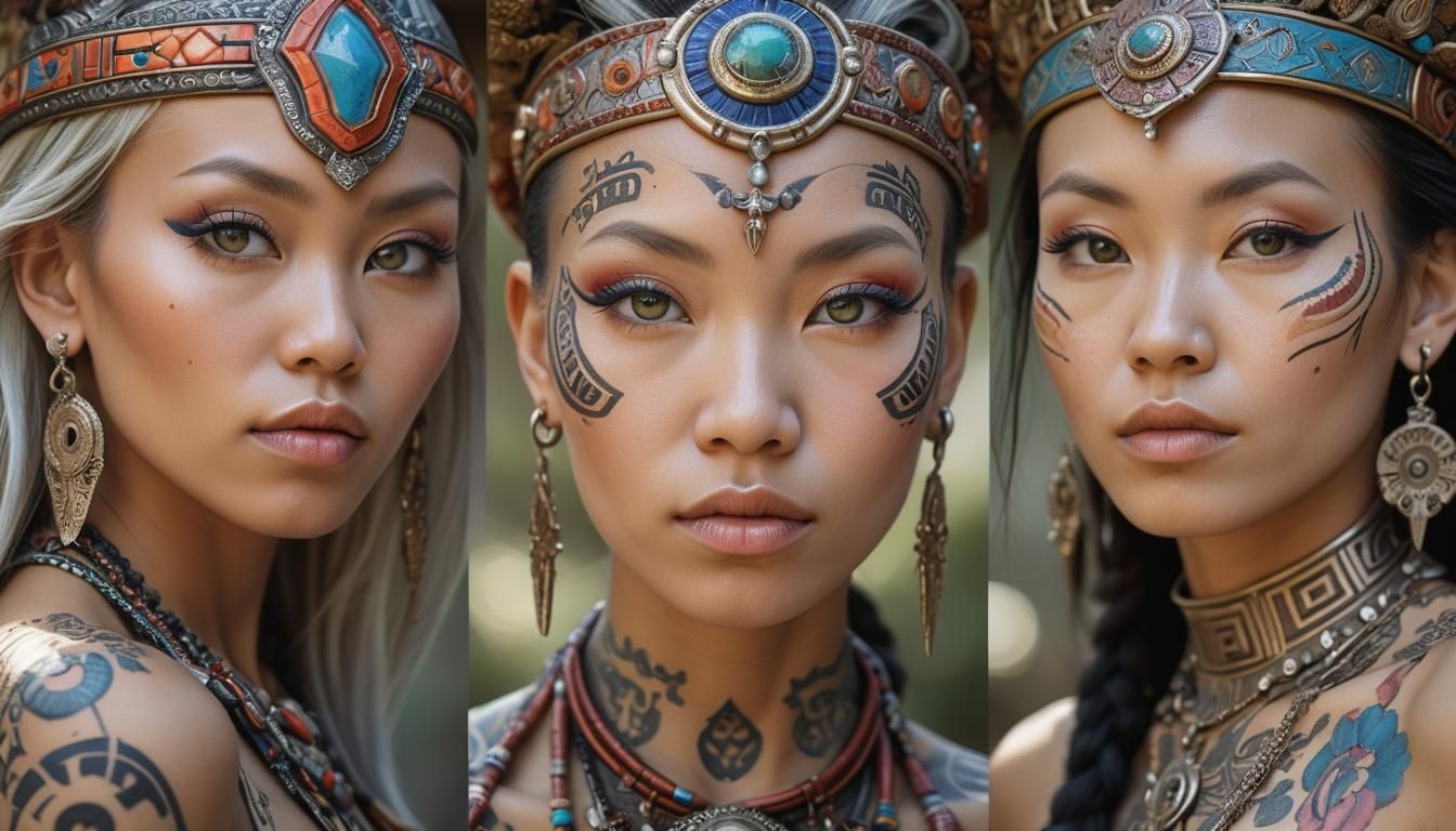 Zulu, Mongolian, and Aztec Women in Ornate Garden