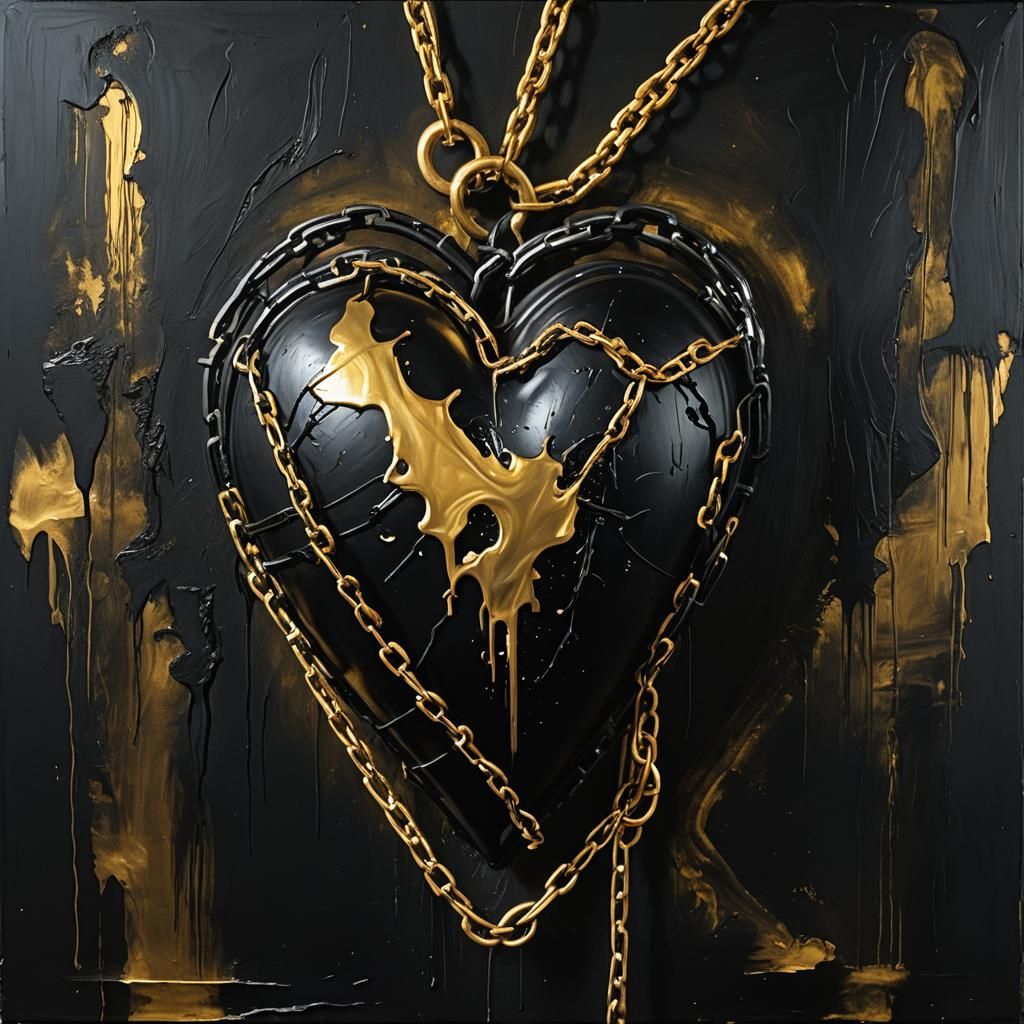 Black Heart in Chains: Grunge Style Painting