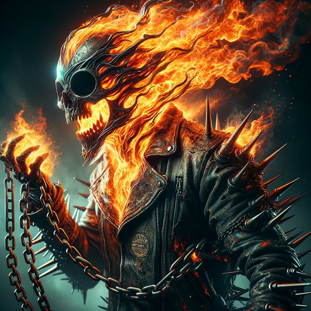 Spectral Motorcyclist Engulfed in Flames with Spiked Chain