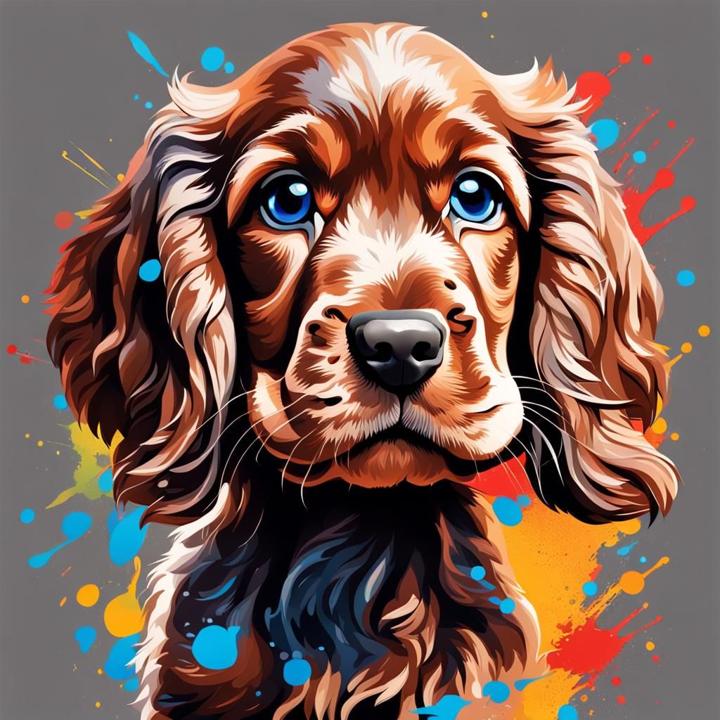 Hyperrealistic Cocker Spaniel Puppy in Splash Art Style