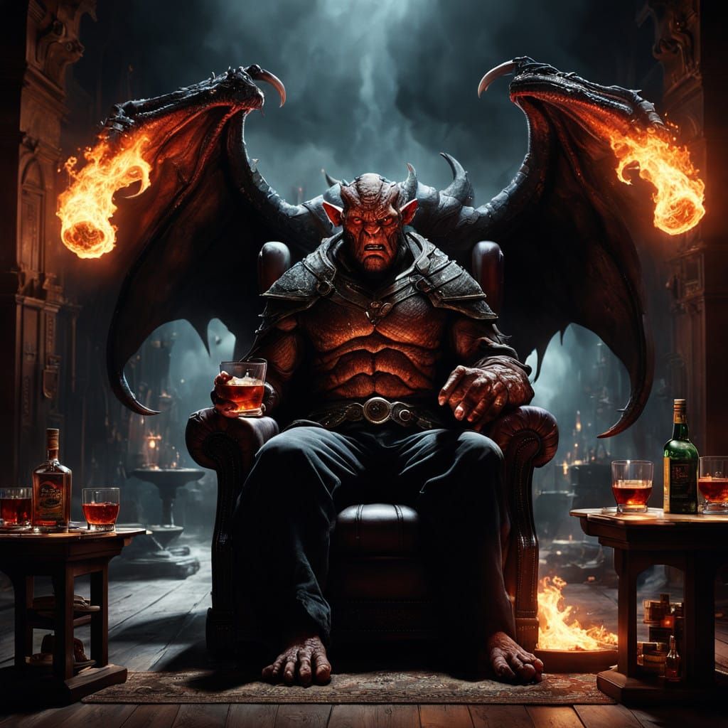 Balrog in Recliner: A Dramatic, Atmospheric Digital Painting