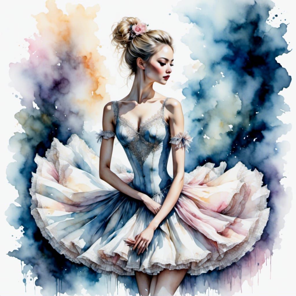 Graceful Ballerina in Watercolor Illustration