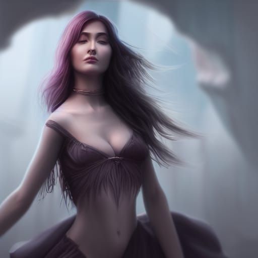 Fantastical Woman in Detailed Matte Painting Style