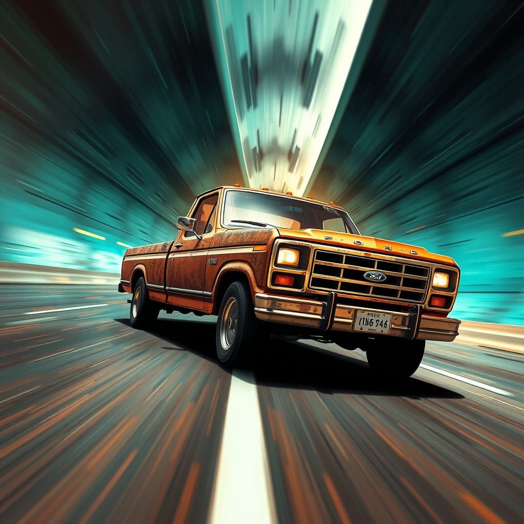 Brown 1985 Ford F-250 Speeds Down Freeway at 200 mph in Vibr...