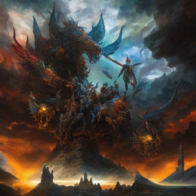 Dark Fantasy Fighters: Detailed Matte Painting