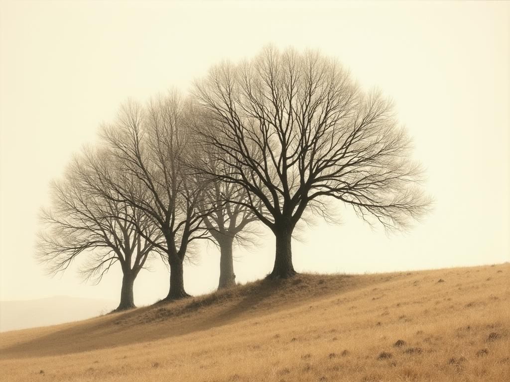 Etching of Old Beech Trees on a Hill