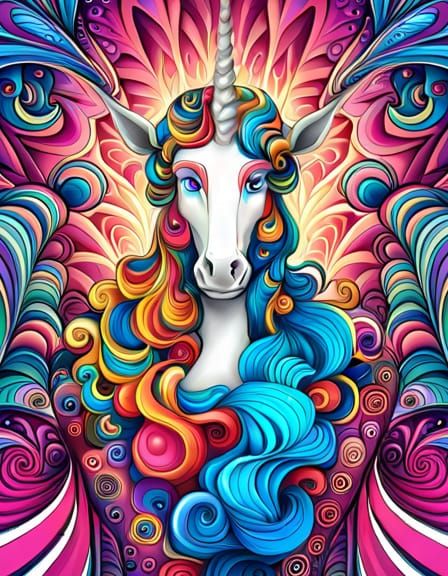 Psychedelic Unicorn at Fantasy Castle in Fractal Art