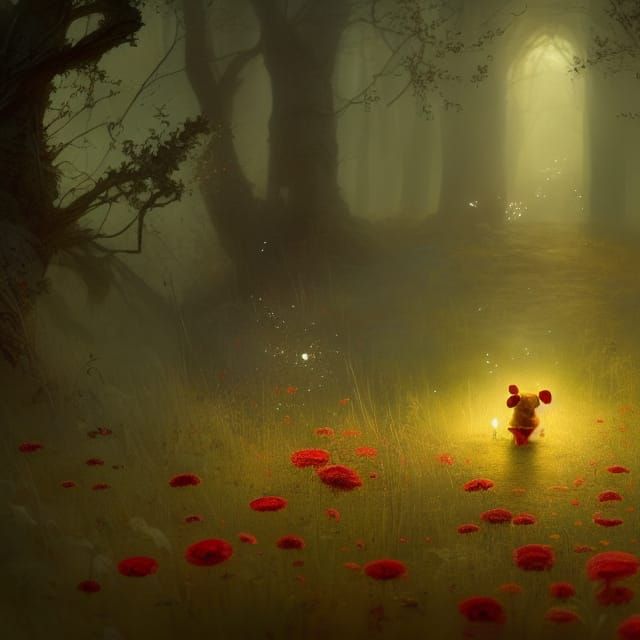 Sinister Winnie-the-Pooh in Dark Fantasy Style