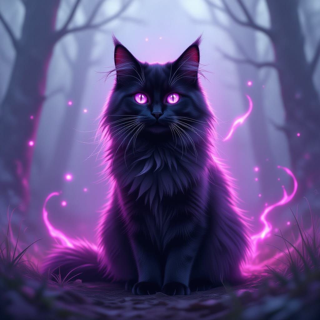 Black Cat in a Mystic Purple Magic Ambiance