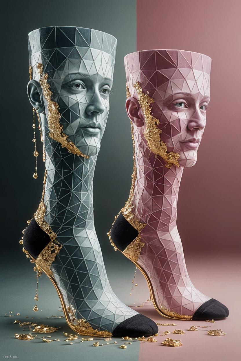 Abstract Geometric Sock Portrait in Cubist Style