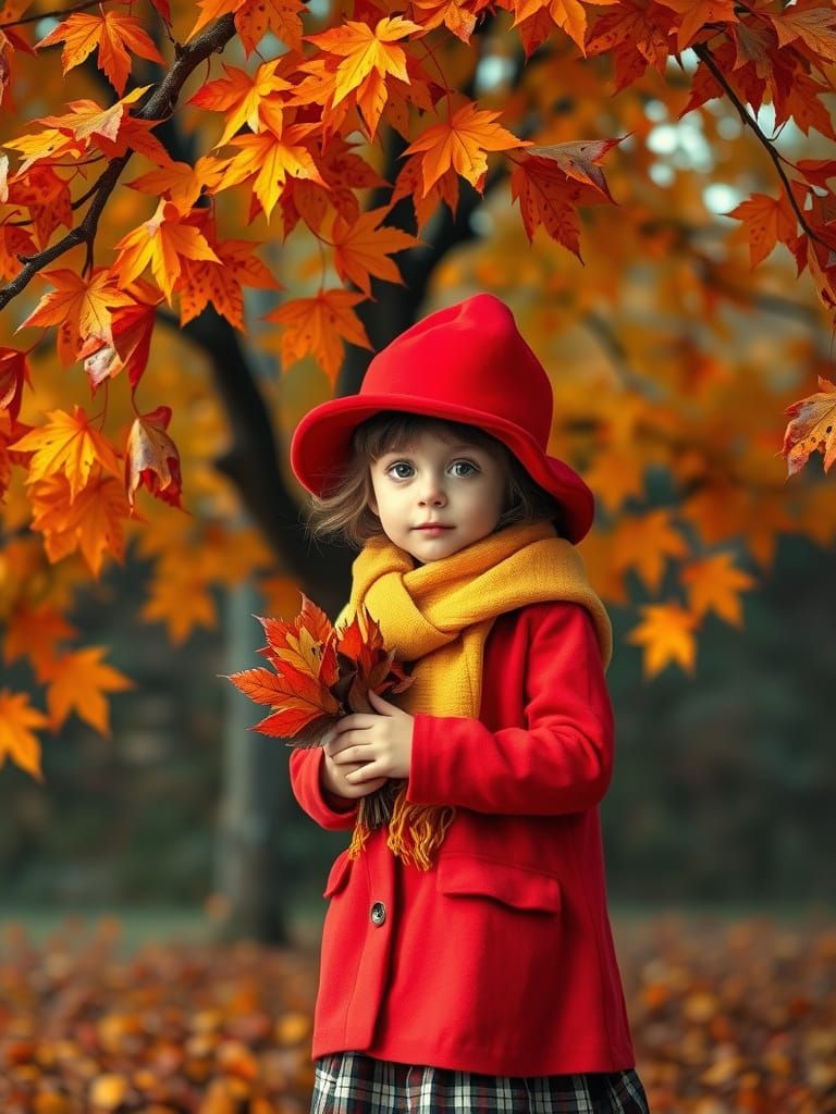 Autumn Girl with Leaves in Impressionistic Style