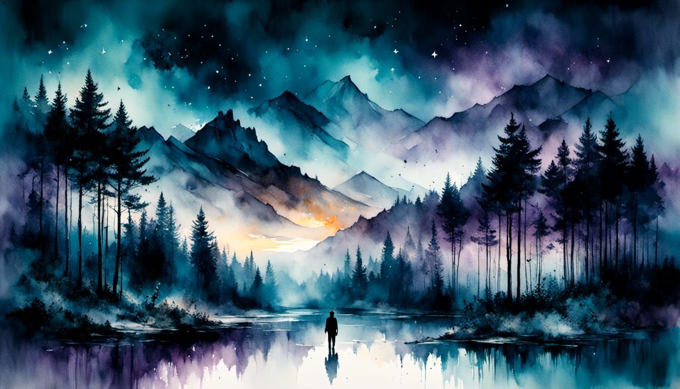 Tranquil Desert Town at Twilight: Double Exposure Image