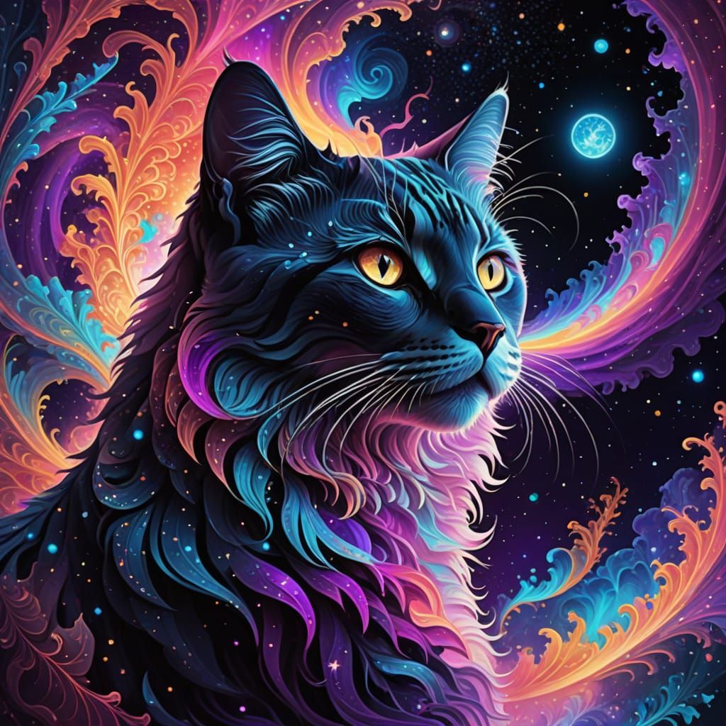 Celestial Feline Enigma in Vibrant Nebulae