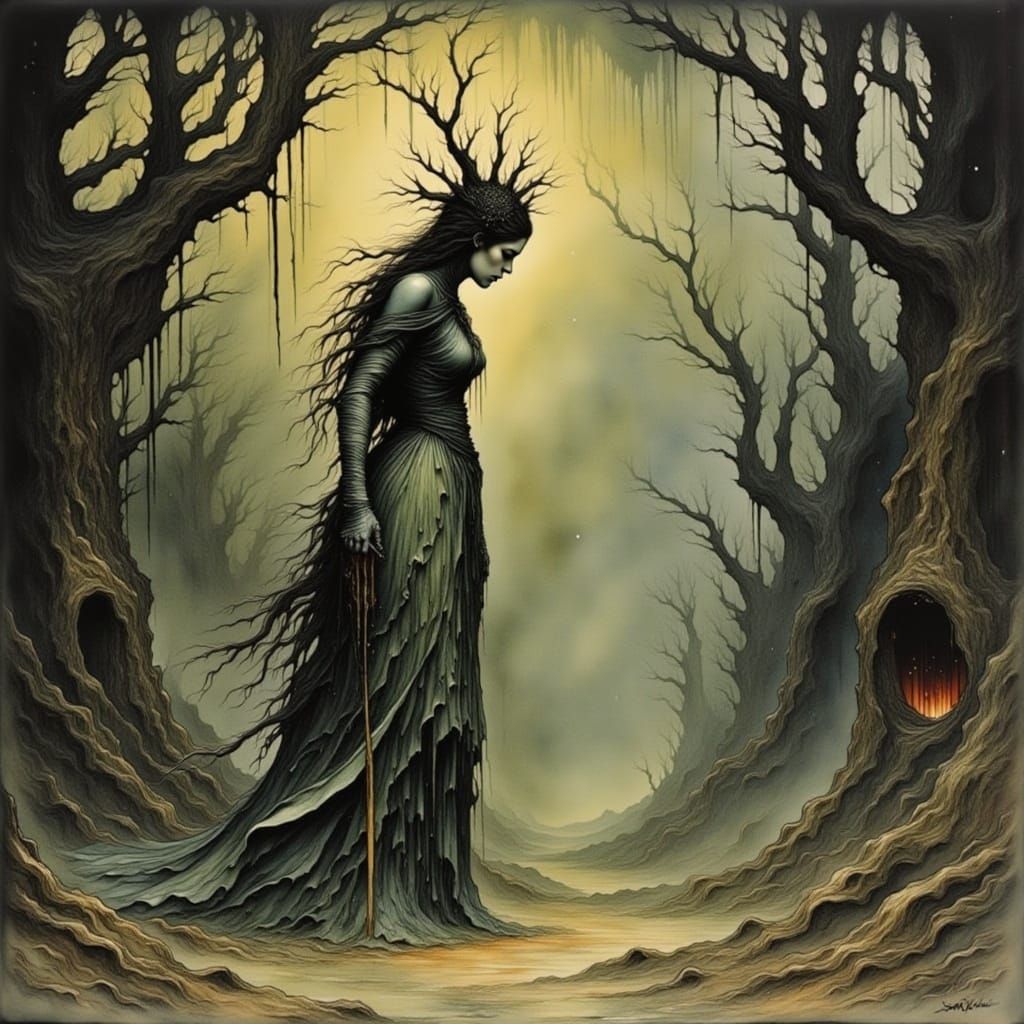 Our Mother of Lullabies: A Dark Oil Painting