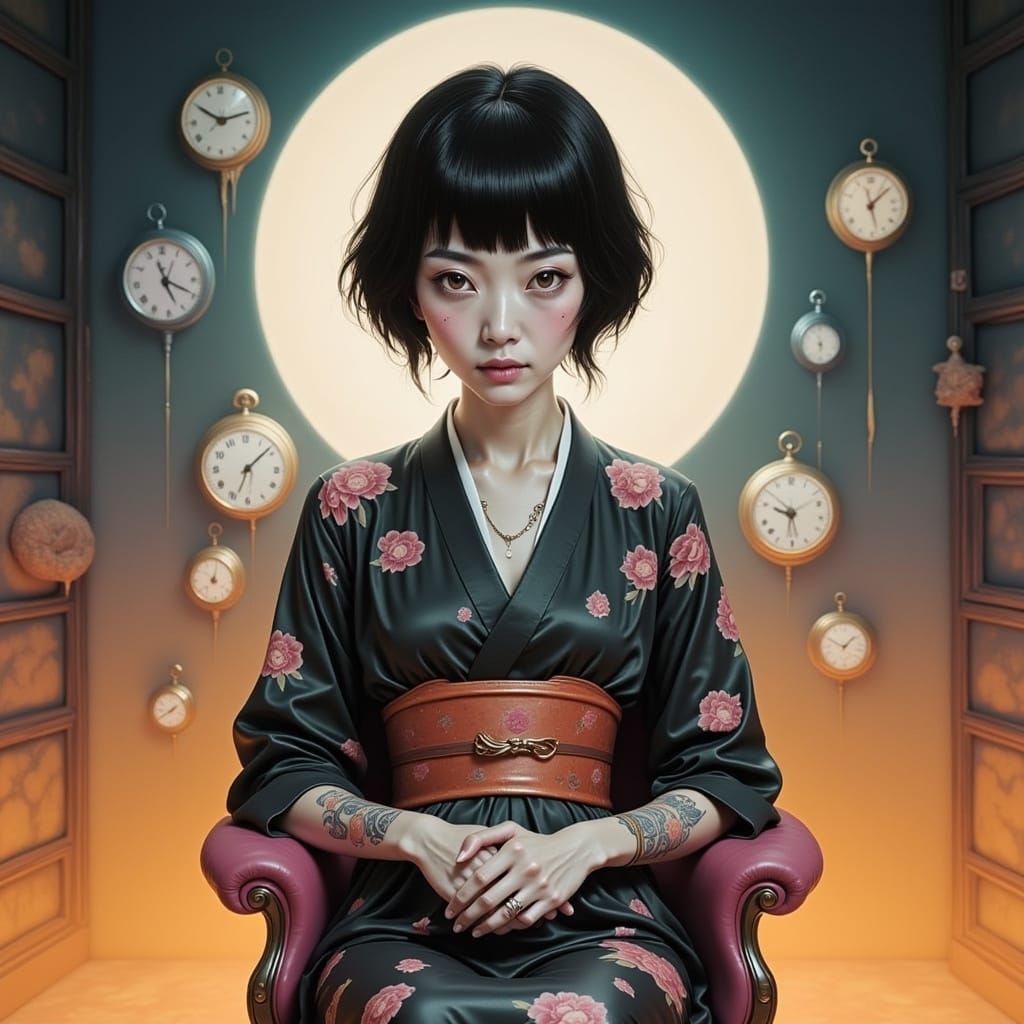 Japanese Woman in Surreal Boudoir, Dreamlike Art