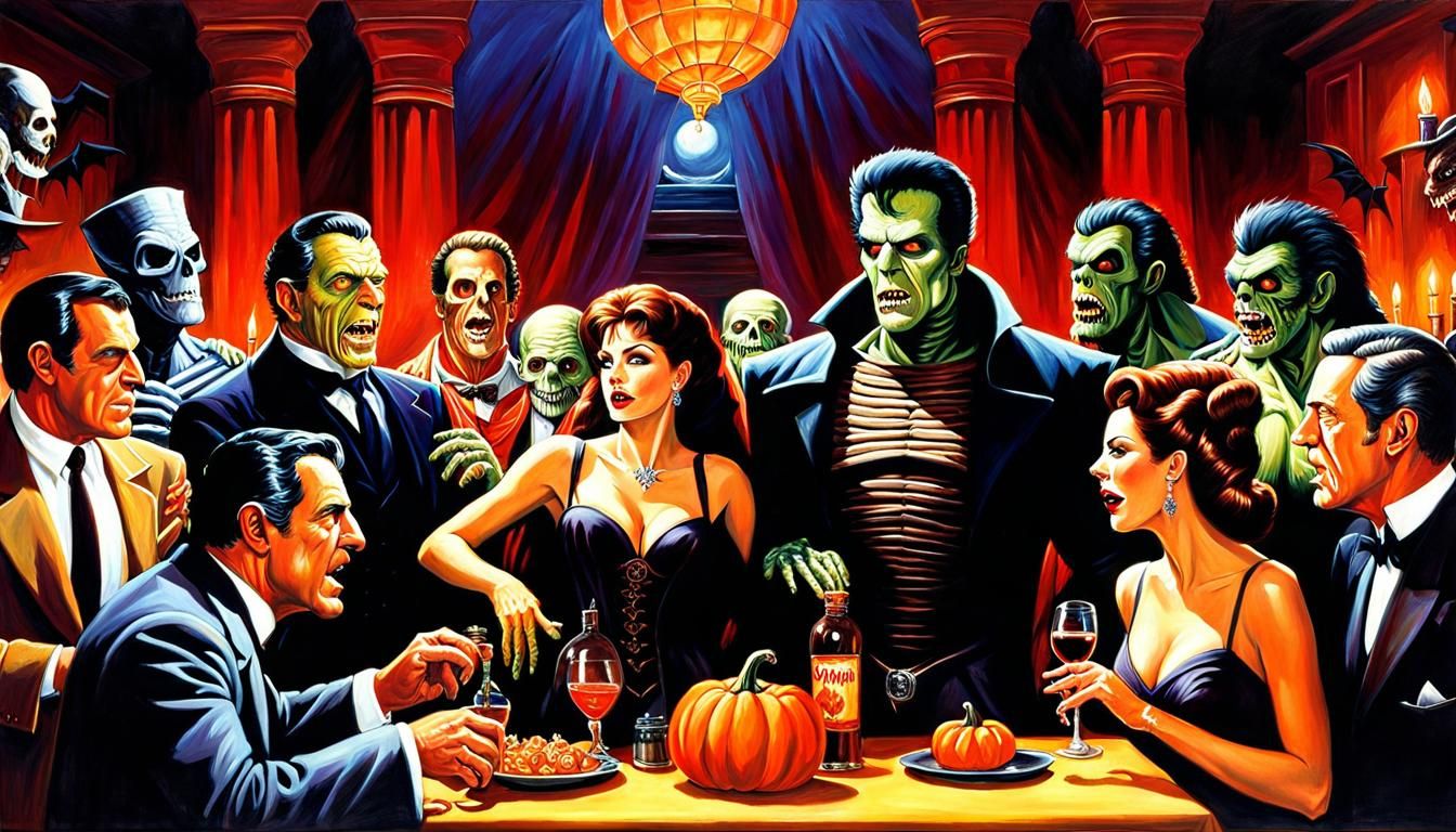 Monsters' Halloween Party: An Oil Painting