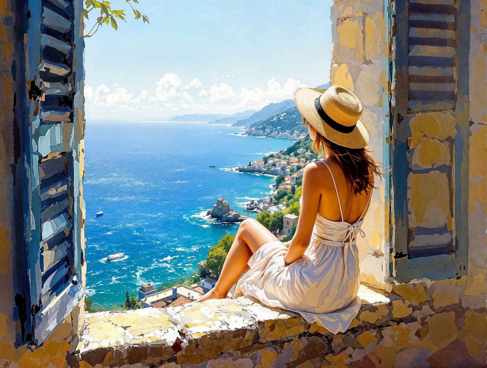 Serenaded by the Italian Coast in Impressionist Style