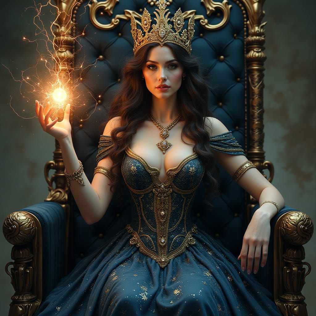 Sorceress on Obsidian Throne with Arcane Energy