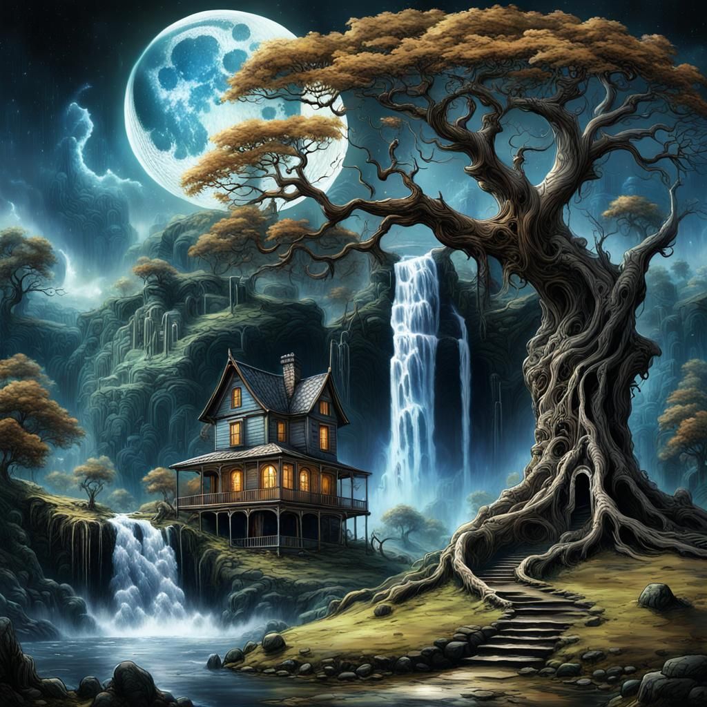 Victorian House on the Moon: Fantasy Illustration