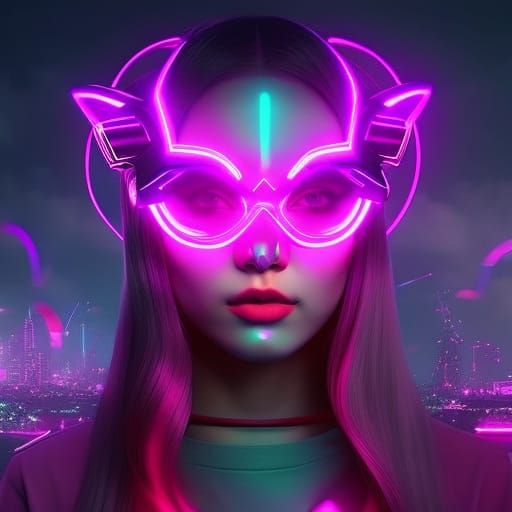 Neon Cat-Eared Girl: Photorealistic Neonpunk Portrait