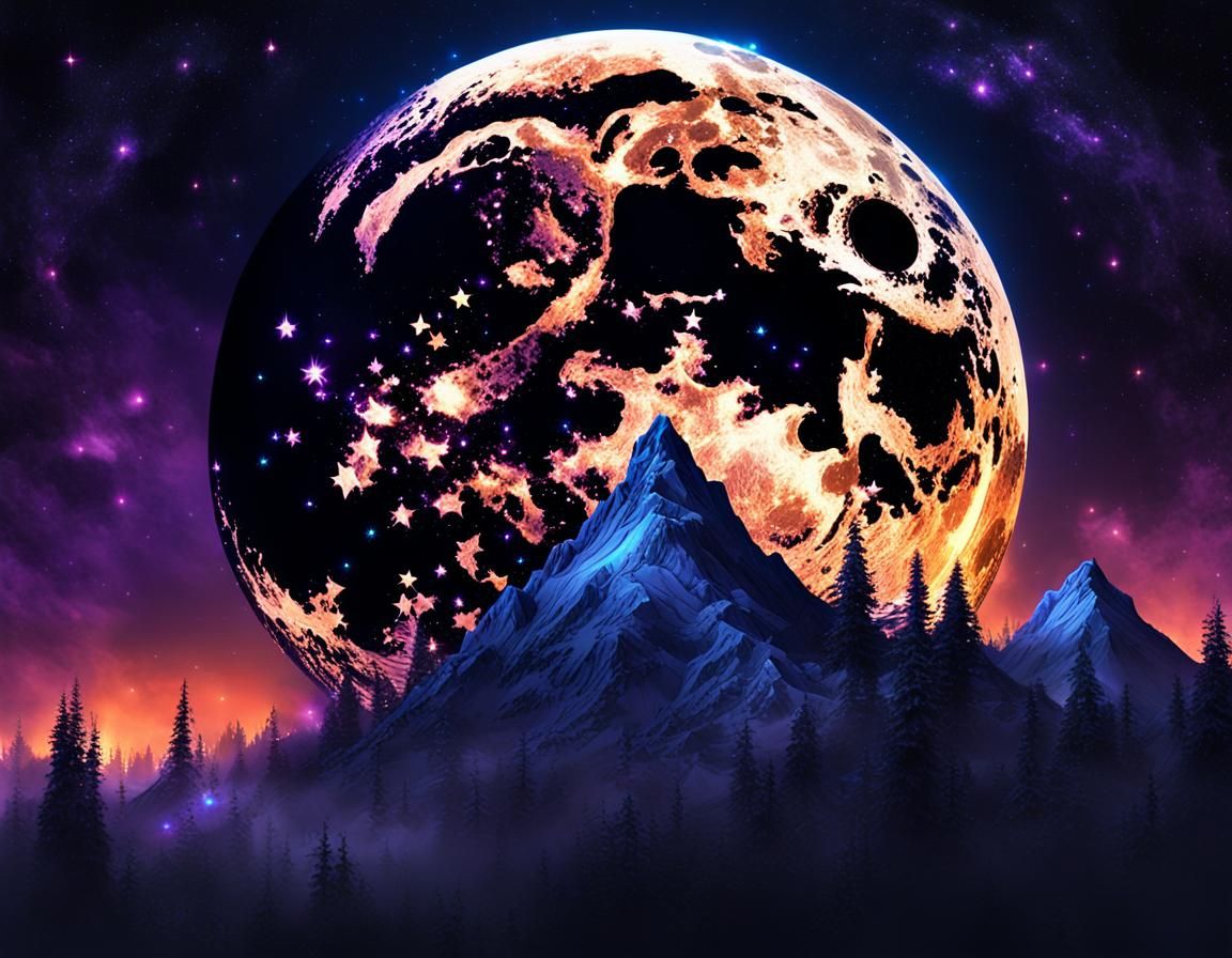 Dramatic Moon in Dark Sky as Matte Painting