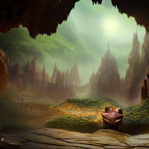 Magical Frog Maze with Fireworks in Digital Painting