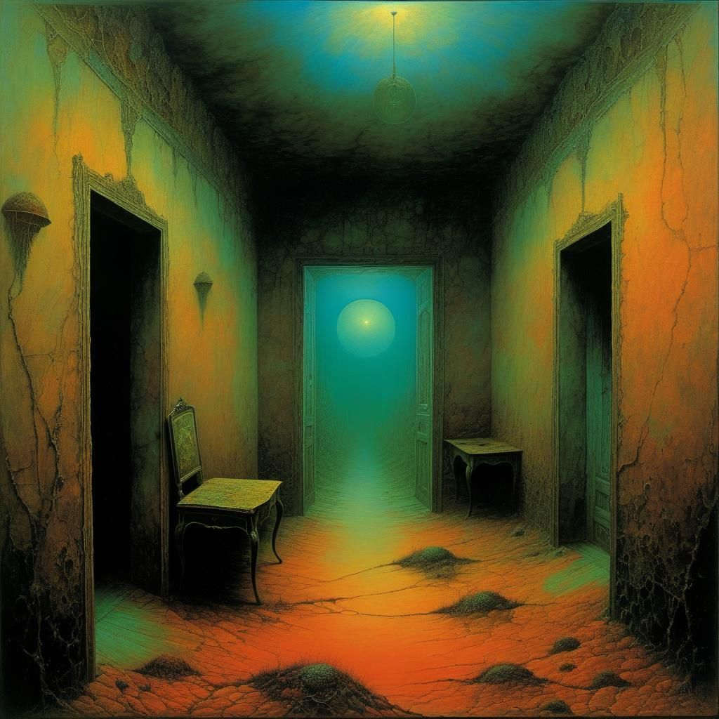 Disturbing Backrooms Scene in Dark Surrealist Style