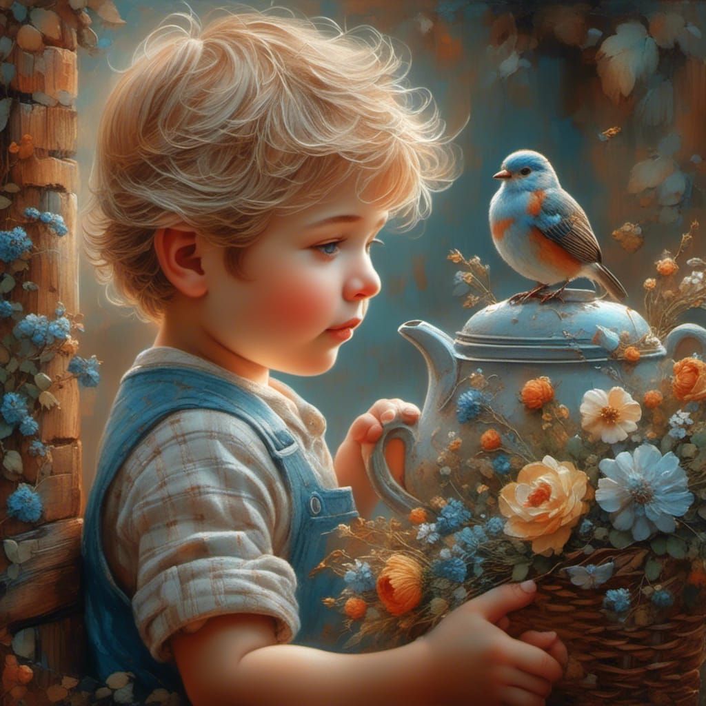 Boy with Flowers: A Mother's Perspective in Vintage Style