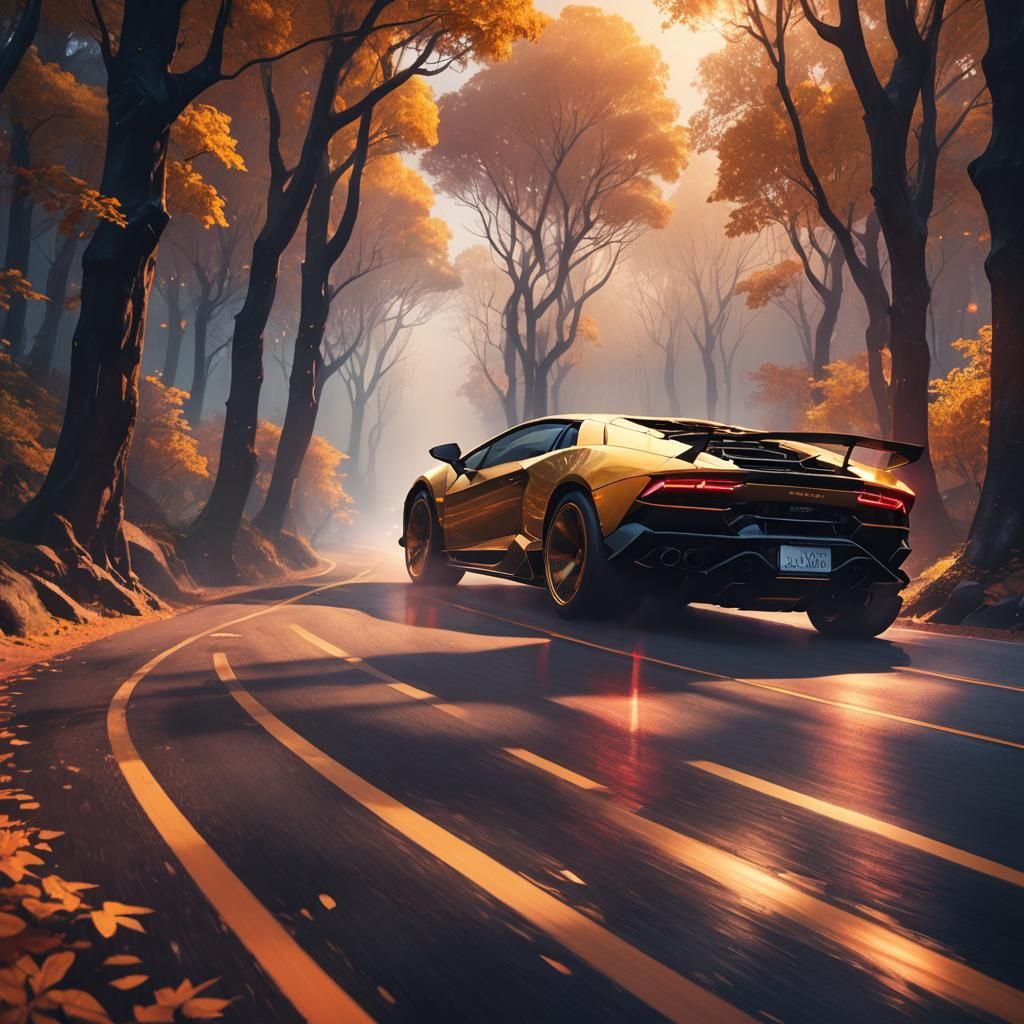 Lamborghini in Enchanted Forest: Fantasy Concept Art