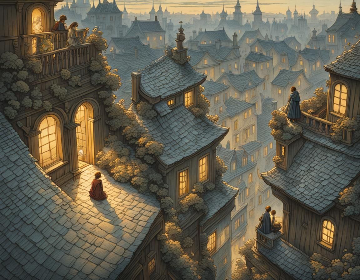 Rooftop Garden Dark Fantasy Illustration