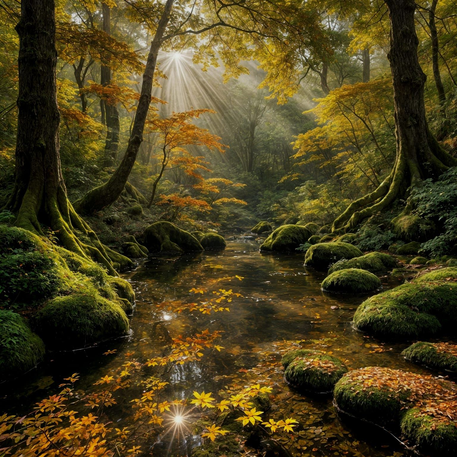 Autumnal Forest Illuminated by Brilliant Light