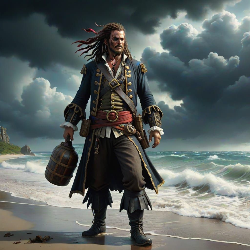 Pirate Hero in Epic Stormy Seascape Digital Art