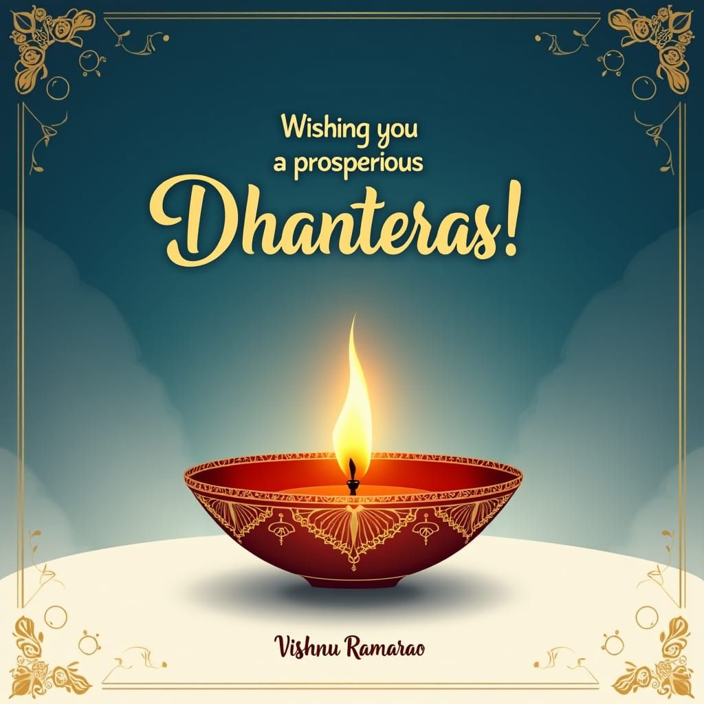 Elegant Dhanteras Wishes with Golden Diya