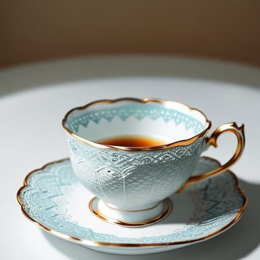 Lace Filigree Teacup: Detailed Woven Design