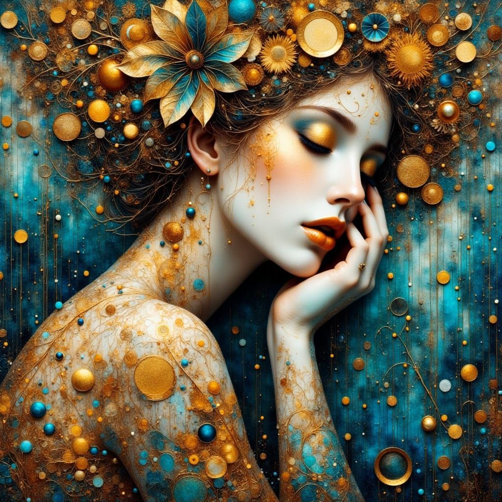 Goddess of the Cosmos in Golden and Azure Splendor