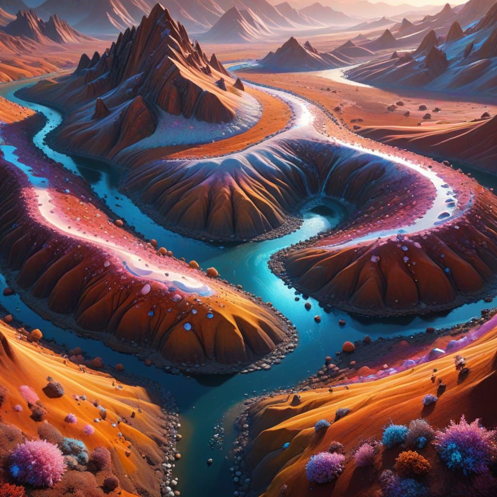 Chocolate River Through Gumdrop Hills, Whimsical Fantasy Lan...
