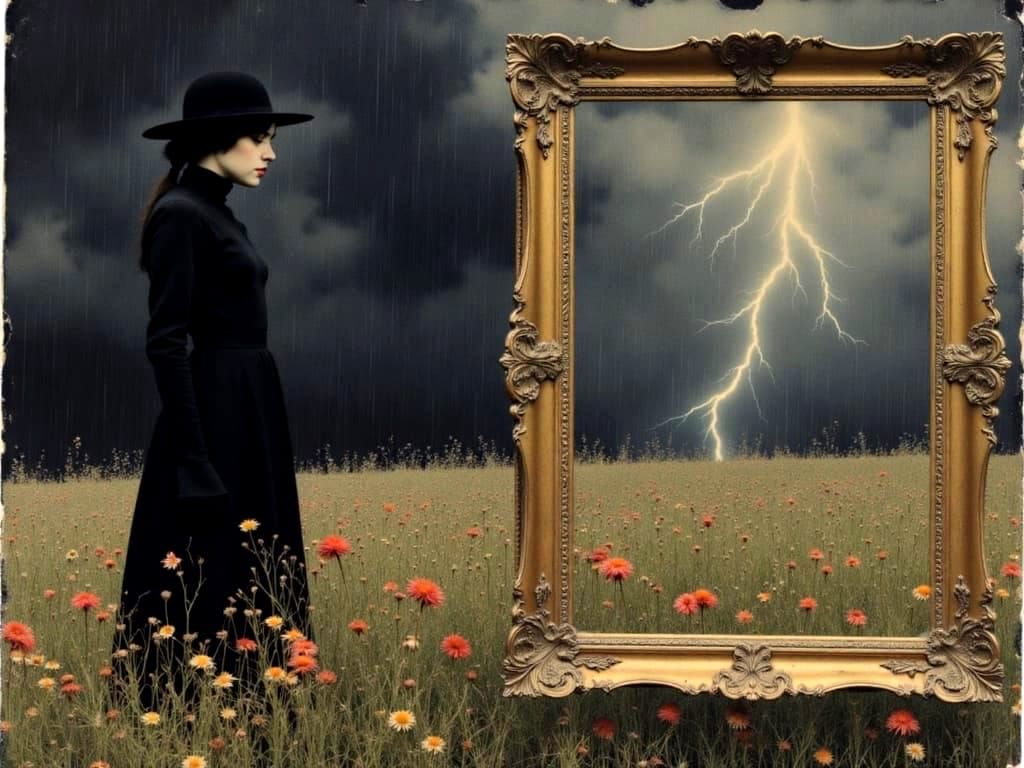 Gothic Girl in Antique Frame, Watercolor Painting