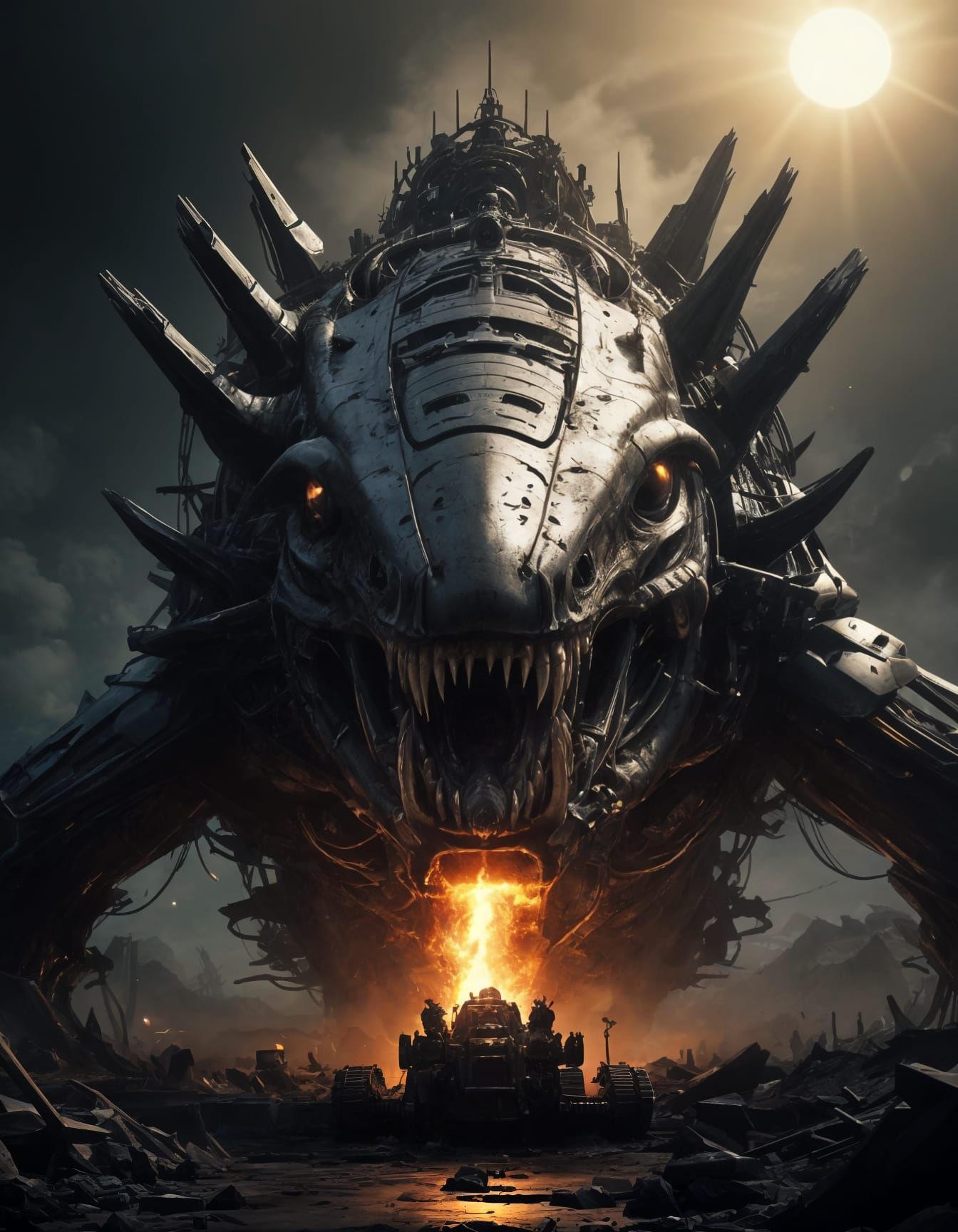 Epic Mechanical Leviathan Rising in Dystopian Future