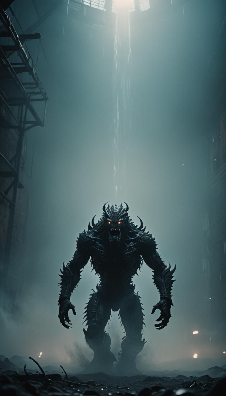 Towering Dark Creature Emerges, Cinematic Film Still